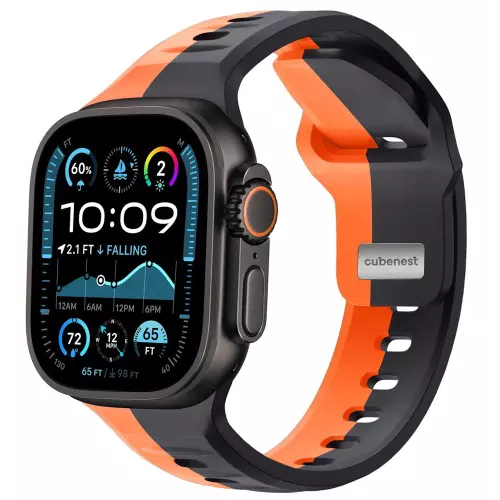 obrázek produktu Cubenest Prémiový silikonový sportovní řemínek na Apple Watch černo-oranžový (42-49mm)