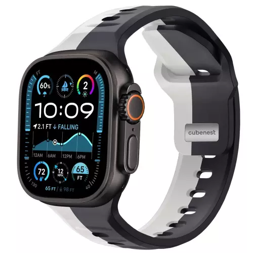 obrázek produktu Cubenest Prémiový silikonový sportovní řemínek na Apple Watch černo-šedý (42-49mm)