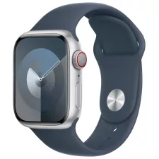 obrázek produktu Apple Watch Series 9 Cellular 41mm Stříbrný hliník s bouřkově modrým sportovním řemínkem S/M