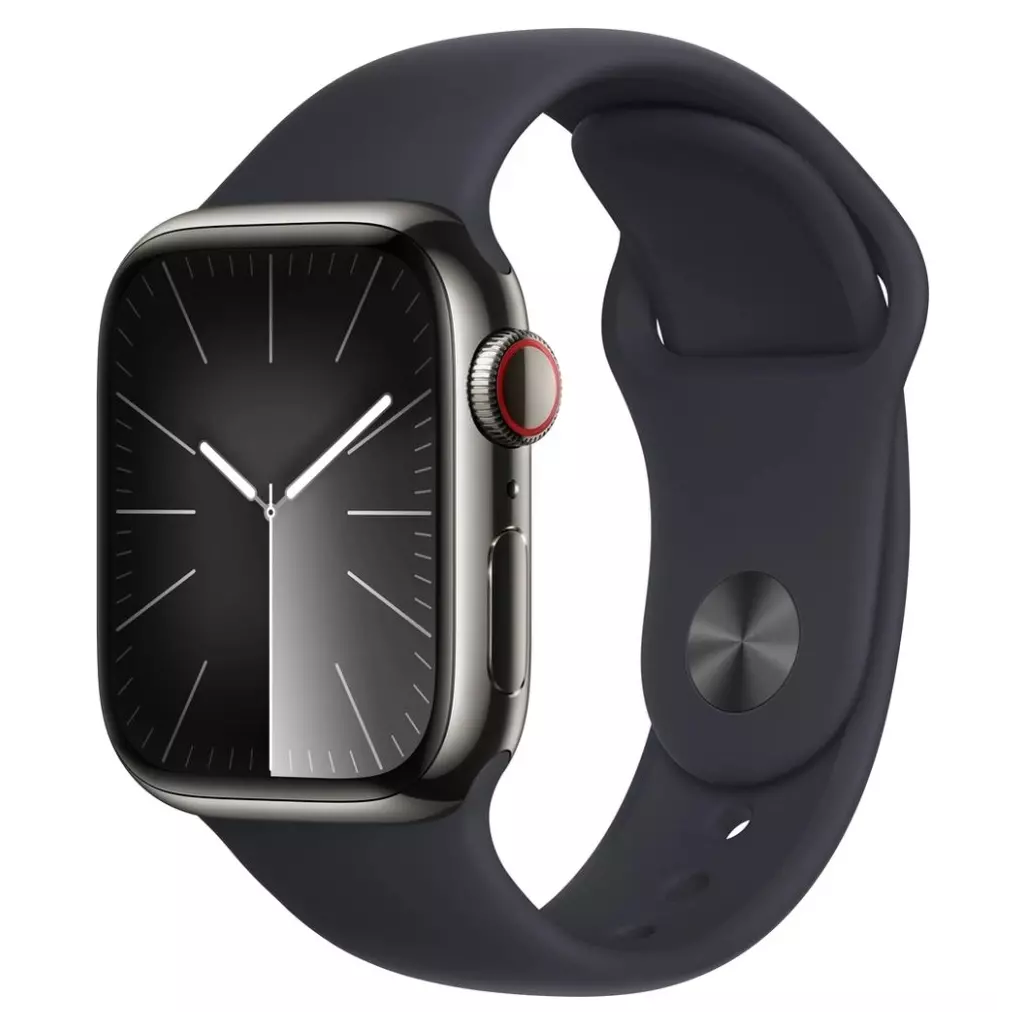 Obrázek produktu Apple Watch Series 9 Cellular 41mm Grafitová ocel s temně inkoustovým sportovním řemínkem S/M