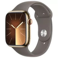 obrázek produktu Apple Watch Series 9 Cellular 45mm Zlatá ocel s jílově šedým sportovním řemínkem S/M