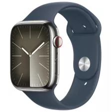obrázek produktu Apple Watch Series 9 Cellular 45mm Stříbrná ocel s bouřkově modrým sportovním řemínkem S/M