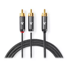 obrázek produktu NEDIS PROFIGOLD audio kabel k subwooferu/ RCA zástrčka - 2x RCA zástrčka/ bavlna/ šedý/ BOX/ 3m