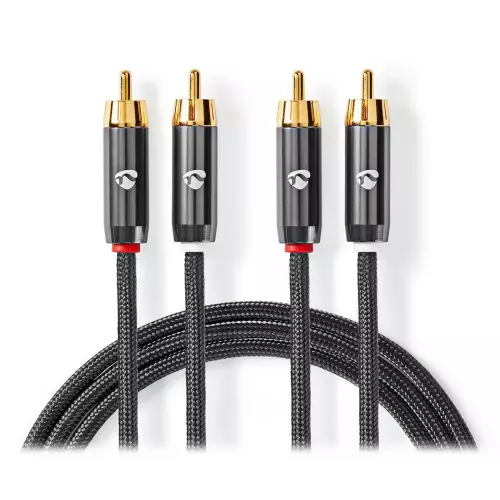 obrázek produktu Stereo Audio Kabel | 2x RCA Zástrčka | 2x RCA Zástrčka | Pozlacené | 2.00 m | Kulatý | Šedá / Šedá Gun Metal | Box s Okénkem