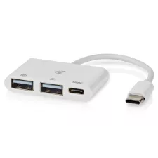 obrázek produktu NEDIS USB hub/ 1x zástrčka USB-C/ 1x zásuvka USB-C/ 2x zásuvka USB-A/ 3 porty/napájení z USB/ bílý/ blistr