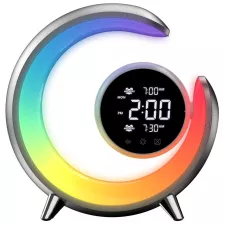 obrázek produktu IMMAX LED noční lampička PEACOCK s hodinami/ RGB světlo/ 20W/ 400lm/ 5V/2,1A/ USB port/ stříbrná