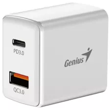 obrázek produktu GENIUS rychlonabíjecí set PD-20ACP, 20W, rychlé nabíjení, USB-C PD3.0, USB-A QC3.0, 1m kabel USB-C USB-C, bílá