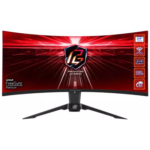 obrázek produktu Phantom Gaming by Asrock monitor PG34WQ15R2B prohnutý 34\"/ VA/3440x1440/165Hz/550cd/m2/1ms/ 8bit/DP/2x HDMI/wifi ant.