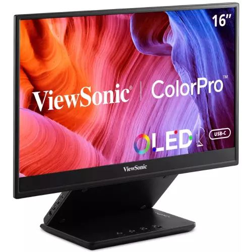 obrázek produktu ViewSonic VP16-OLED - přenosný mon./15,6\"/OLED/16:9/ 1920x1080/60Hz/1ms/ 400cd/m2/microHDMI/2xUSB-C/stojan/ repro