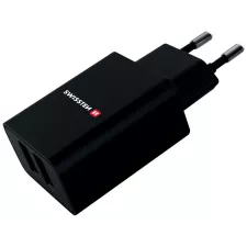 obrázek produktu Nabíječka cestovní SWISSTEN 2x USB, IC, 2.1A + USB-C kabel, černá