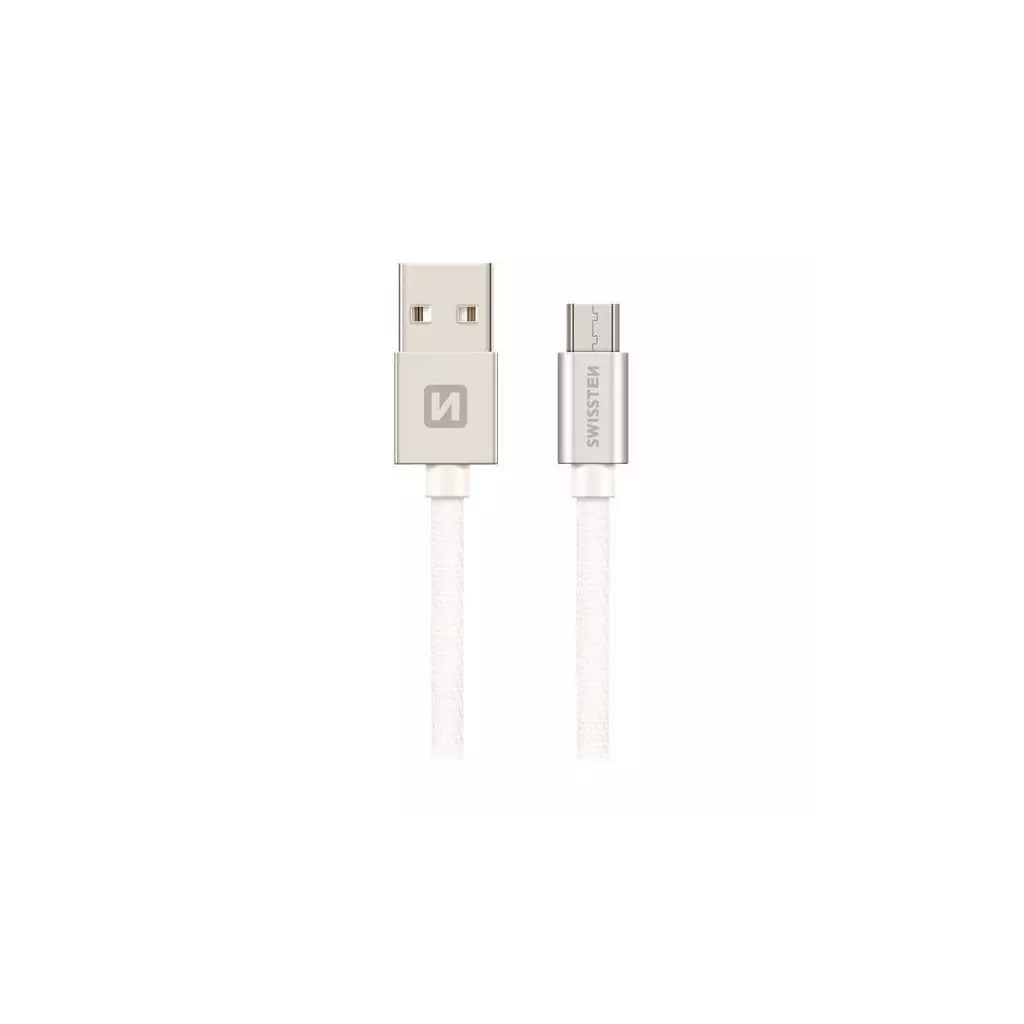 Obrázek produktu SWISSTEN kabel USB microUSB textilní 2m 3A stříbrn