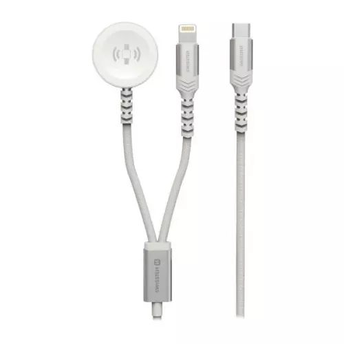 obrázek produktu Swissten opletený magnetický kabel 2v1 pro apple watch a lightning, usb-c 1.2 m bílý