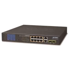 obrázek produktu Planet FGSD-1022VHP PoE switch, 8x100, 2x1000-TP/SFP, LCD, VLAN, extend mód 10Mb do 250m, IEEE 802.3at<120W