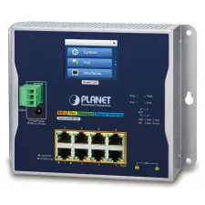 obrázek produktu Planet WGS-5225-8P2SV plochý L3 switch, 8x1Gb, 2x2.5Gb SFP, PoE 30/240W, 48-56VDC, -20~70°C, IP30, fanless, touch LCD