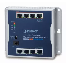 obrázek produktu Planet průmyslový plochý switch 8x 1Gb, 4x PoE 30/60W, 48-56V, IP30, -20/60st, fanless