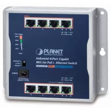 obrázek produktu Planet průmyslový plochý switch 8x 1Gb, 8x PoE 30/120W, 48-56V, IP30, -20/60st, fanless