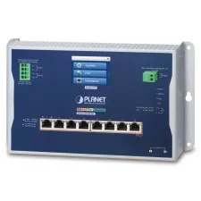 obrázek produktu Planet WGS-5225-8UP2SV plochý L3 switch, 8x1Gb, 2x2.5Gb SFP, PoE 95/720W, 48-54VDC, -20~70°C, IP30, fanless, touch LCD