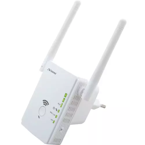 obrázek produktu STRONG univerzální opakovač 300/ Wi-Fi standard 802.11b/g/n/ 300 Mbit/s/ 2,4GHz/ 2x LAN/ bílý