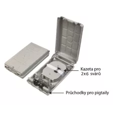 obrázek produktu XtendLan plastový rozvaděč pro 12 svarů, 12 pigtailů, 2 kabelové porty, odklopná dvířka