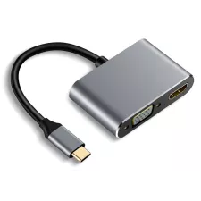 obrázek produktu XtendLan Konvertor USB C na HDMI (F) 4k a VGA (F) 1080p, USB C PD, USB 3.0, pokovený box