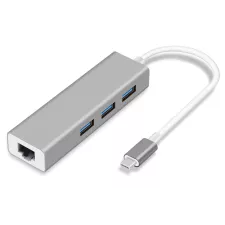 obrázek produktu XtendLan Hub USB C 3.1 (gen1) s Gigabitovým Ethernet adaptérem, 3x USB  3.0, pokovený box