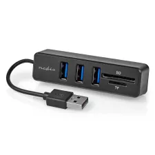 obrázek produktu NEDIS USB hub/ zástrčka USB-A/ zásuvka USB-A/ 3 porty/ napájení z USB/ SD & MicroSD/ 3x USB/ černý