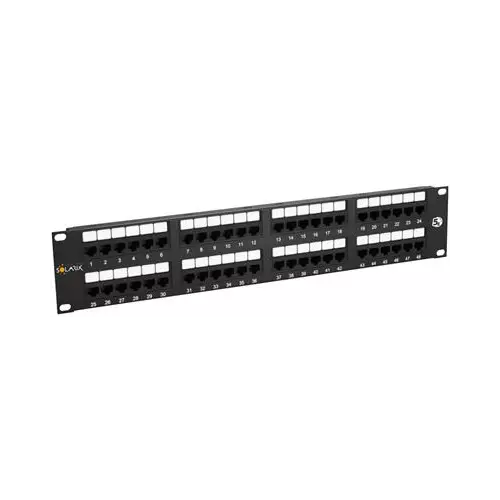 obrázek produktu Solarix patch panel 48 x RJ45 CAT5E UTP 150 MHz, černý, 2U