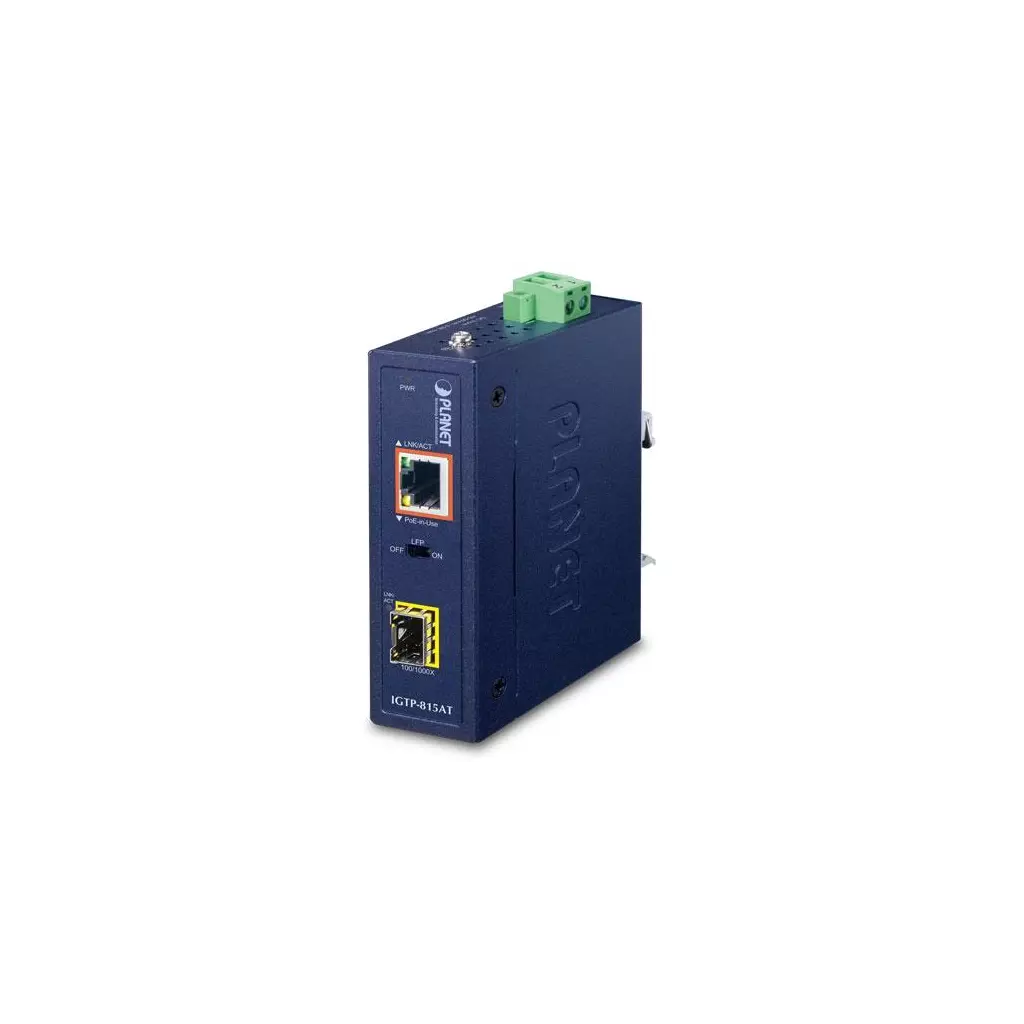 Obrázek produktu IGTP-815AT - průmyslový převodník 100/1000BASE-X na 10/100/1000BASE-T PoE+