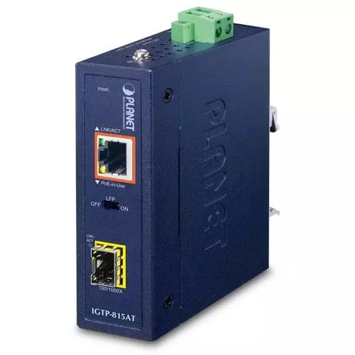 obrázek produktu IGTP-815AT - průmyslový převodník 100/1000BASE-X na 10/100/1000BASE-T PoE+