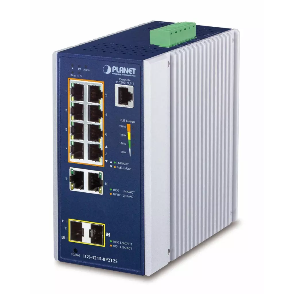 Obrázek produktu IGS-4215-8P2T2S - průmyslový switch 8x 100/1000T PoE + 2x 100/1000T + 2x 100/1000X SFP