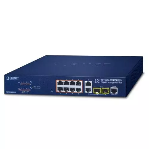 obrázek produktu FGSD-1008HPS - switch 8x 10/100TX PoE + 2x Gigabit TP/SFP Combo