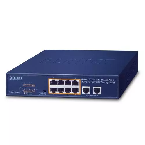 obrázek produktu GSD-1008HP - switch 8x 10/100/1000T PoE + 2x 10/100/1000T (120 W)