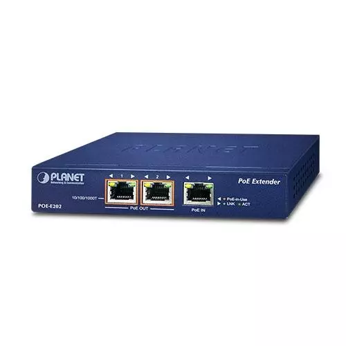 obrázek produktu POE-E202 - PoE extender, IEEE 802.3af/at, 1x PoE vstup, 2x PoE výstup