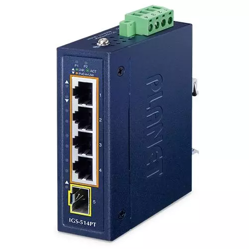 obrázek produktu IGS-514PT - průmyslový switch 4x 10/100/1000T PoE + 1x 100/1000X SFP