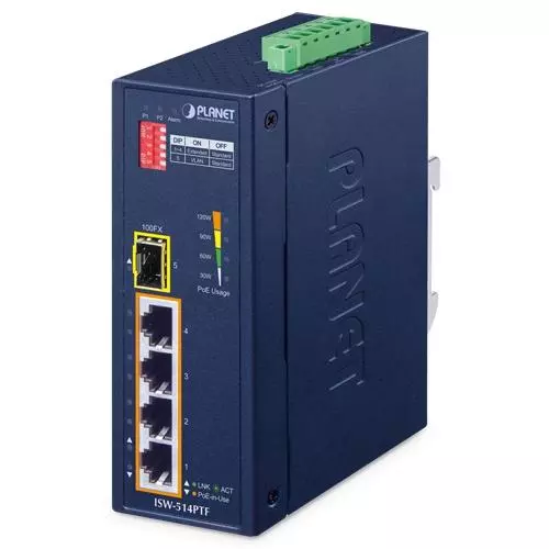 obrázek produktu ISW-514PTF - průmyslový switch 4x 10/100TX PoE + 1x 100FX SFP