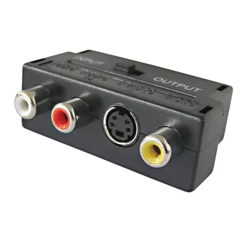 obrázek produktu Redukce Scart konektor/ 3 x CINCH zdířka + SVHS + přepínač IN/OUT TIPA D922