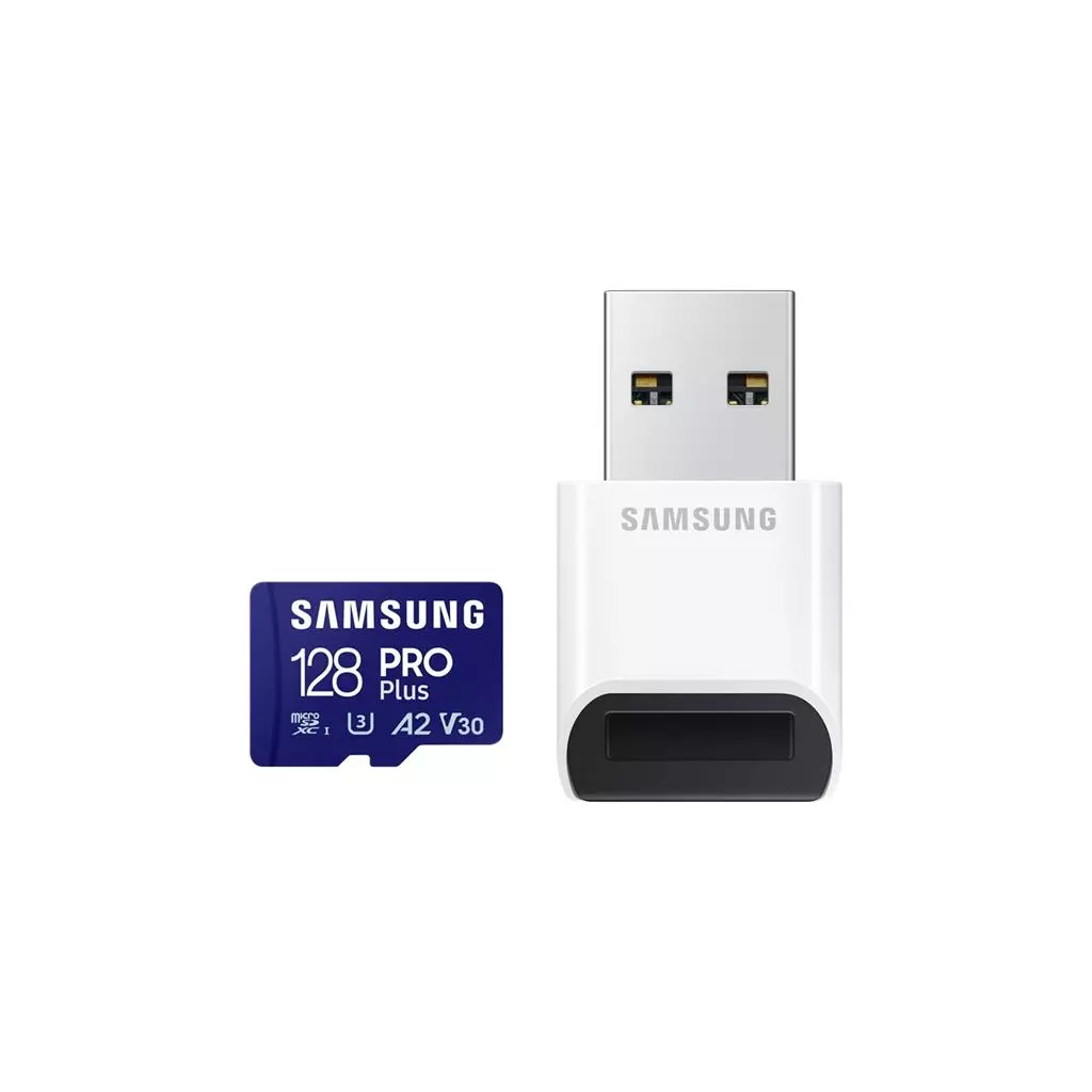 Obrázek produktu Karta paměťová SAMSUNG PRO Plus microSDXC 128GB U3 A2 V30 se čtečkou