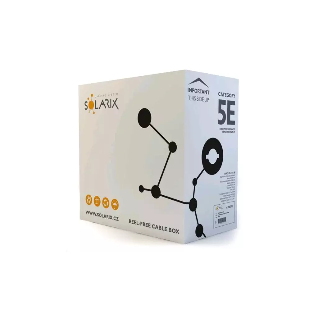 Obrázek produktu SOLARIX • SXKD-5E-UTP-PE • UTP venkovní kabel Cat5e, drát, 24AWG (305m box), černý