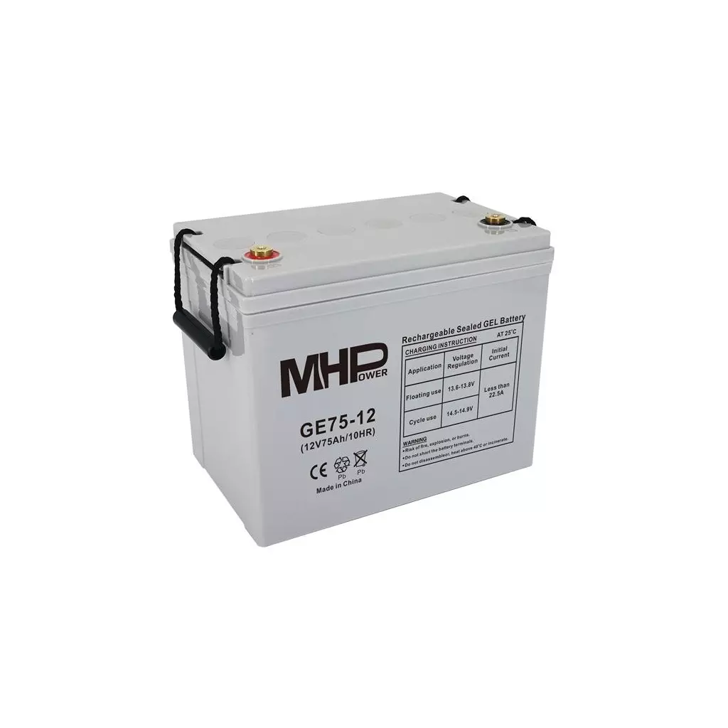 Obrázek produktu MHPower • GE75-12 • Gelový akumulátor 12V/75Ah, Terminál T1 - M6, Deep Cycle