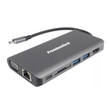 obrázek produktu PremiumCord Převodník USB-C na HDMI+VGA+RJ45+2xUSB3.0+SD card +3,5mm+PD charge